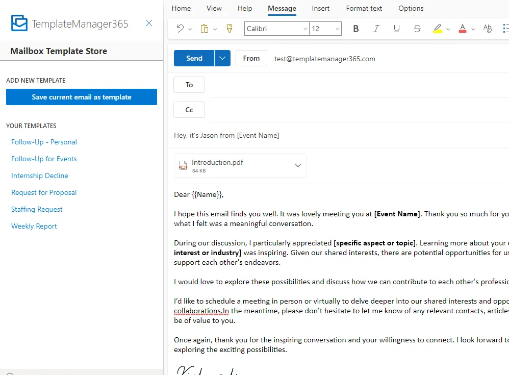 Sending mail merge with attachments from Outlook