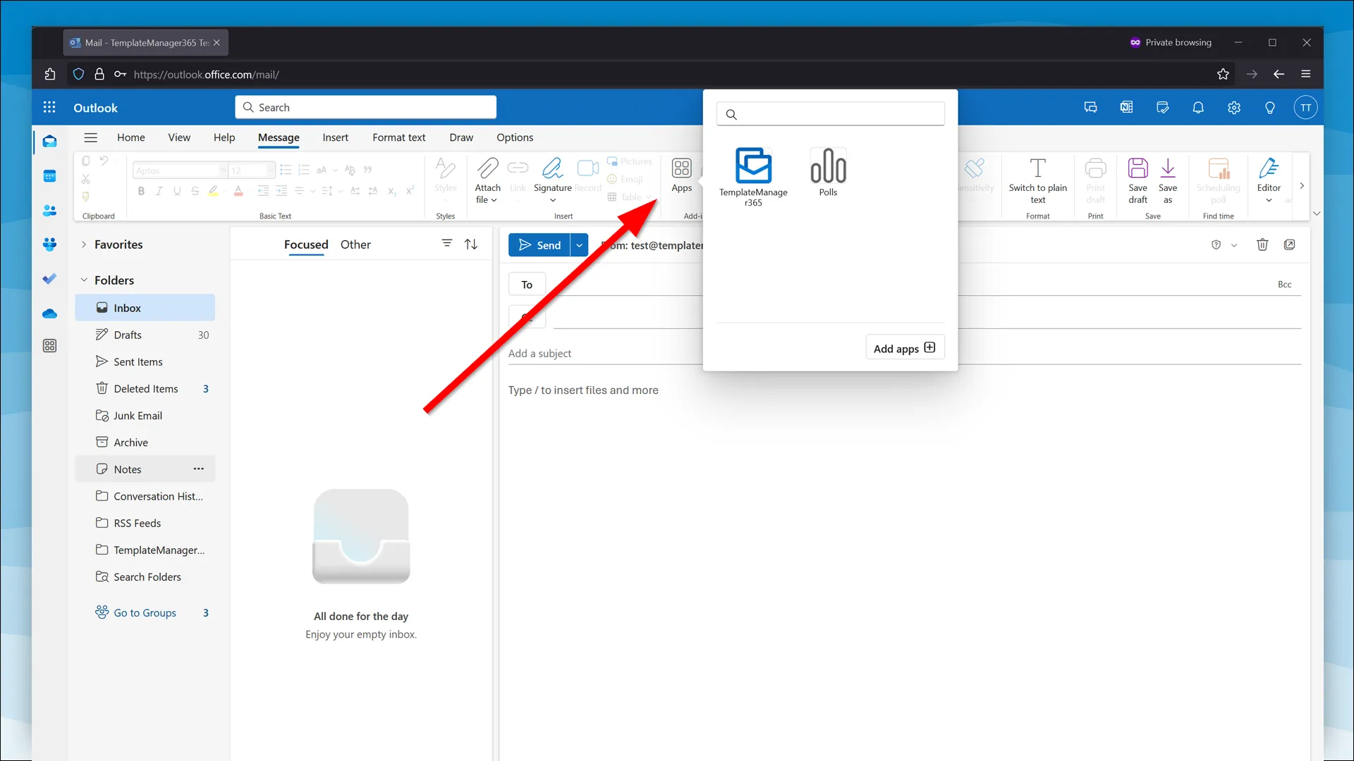 Loading template in New Outlook (Apps Menu)